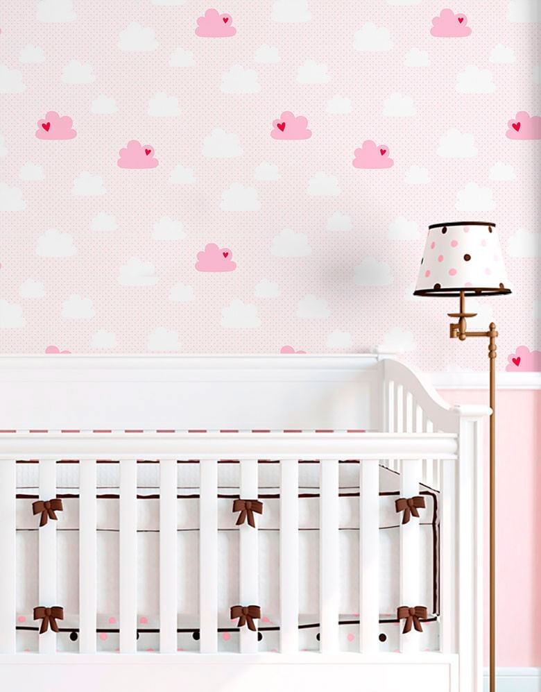 Papel-de-Parede-Adesivo-Nuvem-Coracao-Rosa