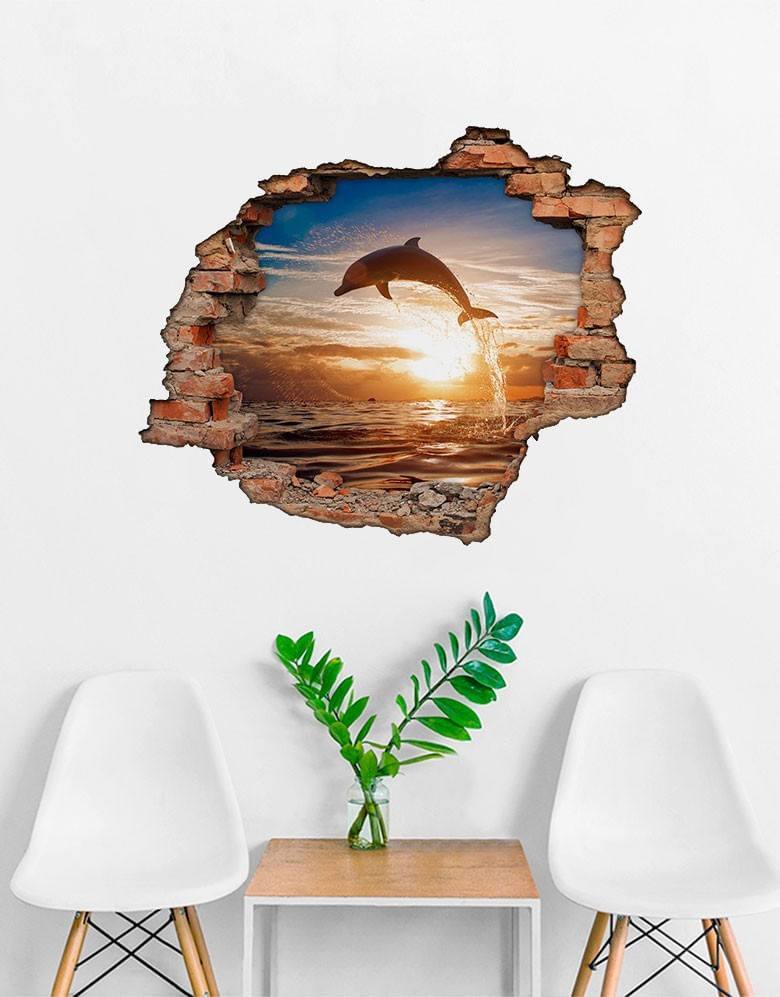 Adesivo-Decorativo-Buraco-3D-Golfinho-Saltando
